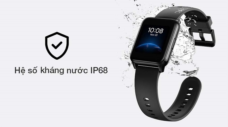 Realme Watch 2 sở hữu chuẩn kháng nước IP68 cho phép thoải mái đeo khi đổ mồ hôi, rửa tay